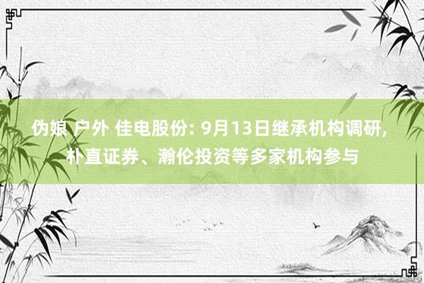 伪娘 户外 佳电股份: 9月13日继承机构调研， 朴直证券、瀚伦投资等多家机构参与