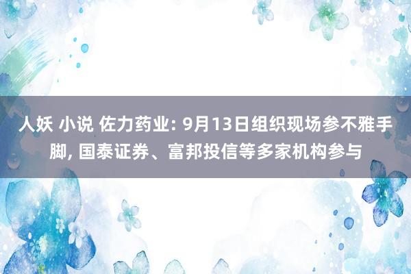 人妖 小说 佐力药业: 9月13日组织现场参不雅手脚, 国泰证券、富邦投信等多家机构参与