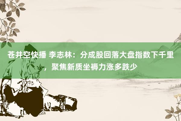 苍井空快播 李志林：分成股回落大盘指数下千里，聚焦新质坐褥力涨多跌少