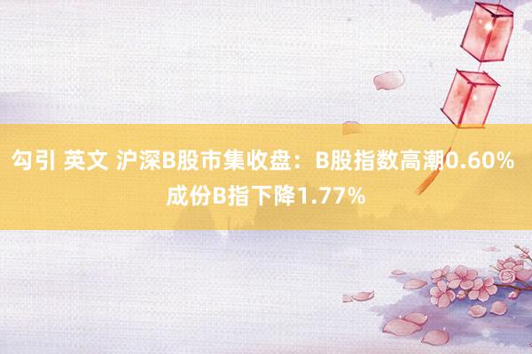 勾引 英文 沪深B股市集收盘：B股指数高潮0.60% 成份B指下降1.77%