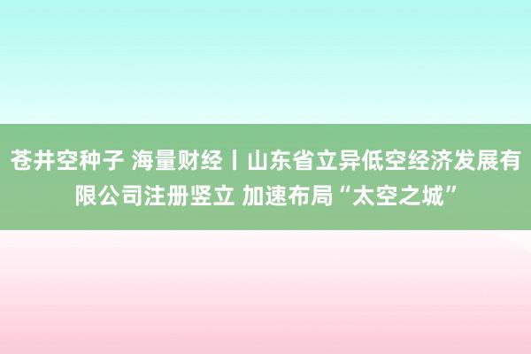 苍井空种子 海量财经丨山东省立异低空经济发展有限公司注册竖立 加速布局“太空之城”