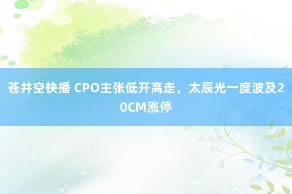 苍井空快播 CPO主张低开高走，太辰光一度波及20CM涨停