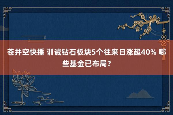 苍井空快播 训诫钻石板块5个往来日涨超40% 哪些基金已布局？